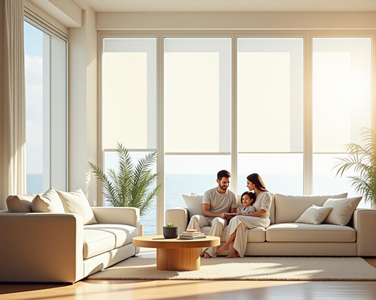 عائلة تستمتع ببرودة المنزل بكفاءة طاقة عالية